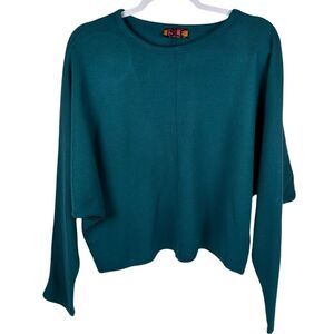 Isle Melis Kozan Dark Teal Blue Dolman Sleeve Crewneck Knit Sweater Size Small